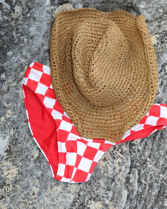 Donatello Brief in red & white Grid Print