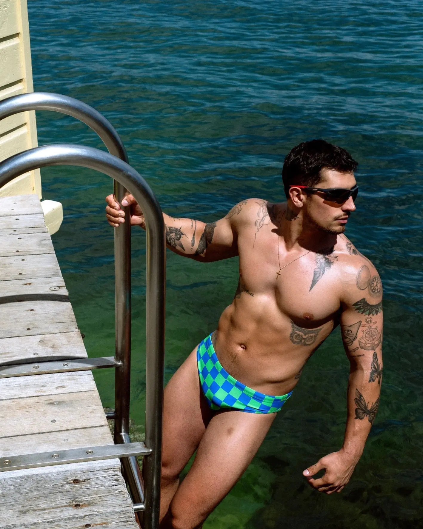 Donatello Brief in Blue & Green Grid Print Kennry
