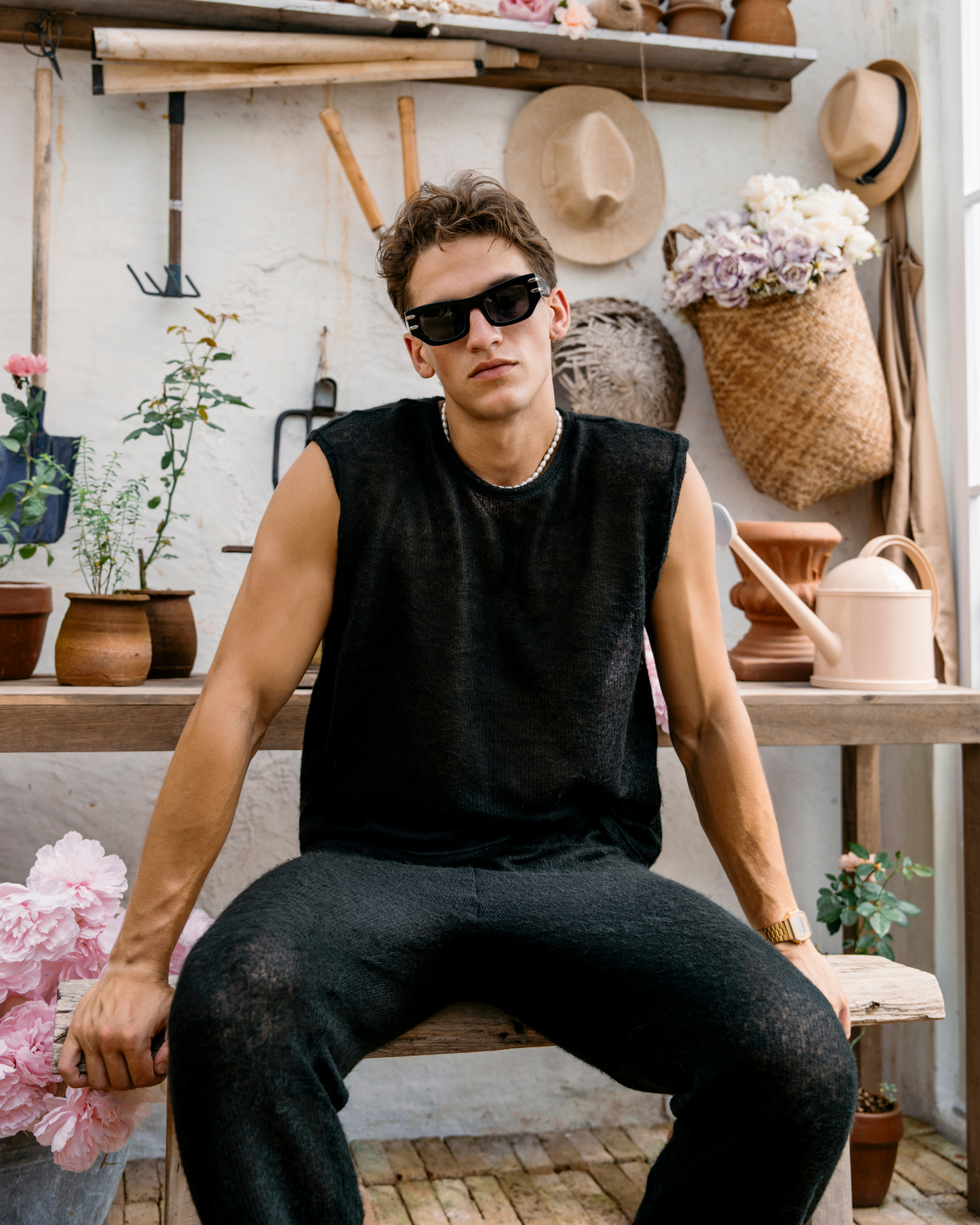 Noah Crochet Knit Tank - Black