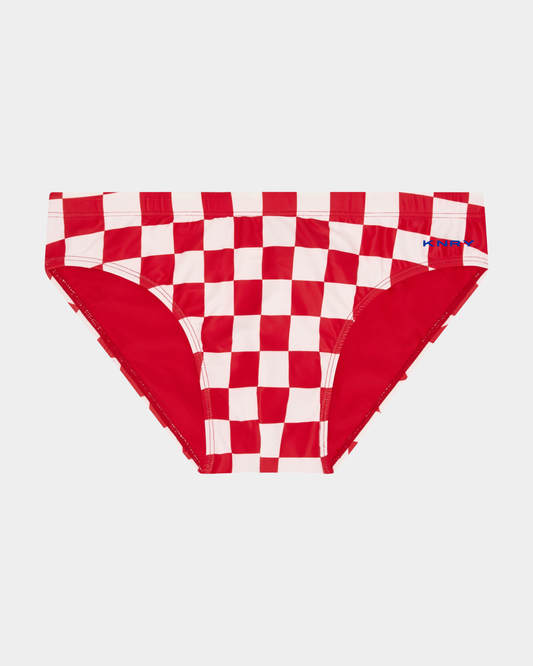 Donatello Brief in red & white Grid Print